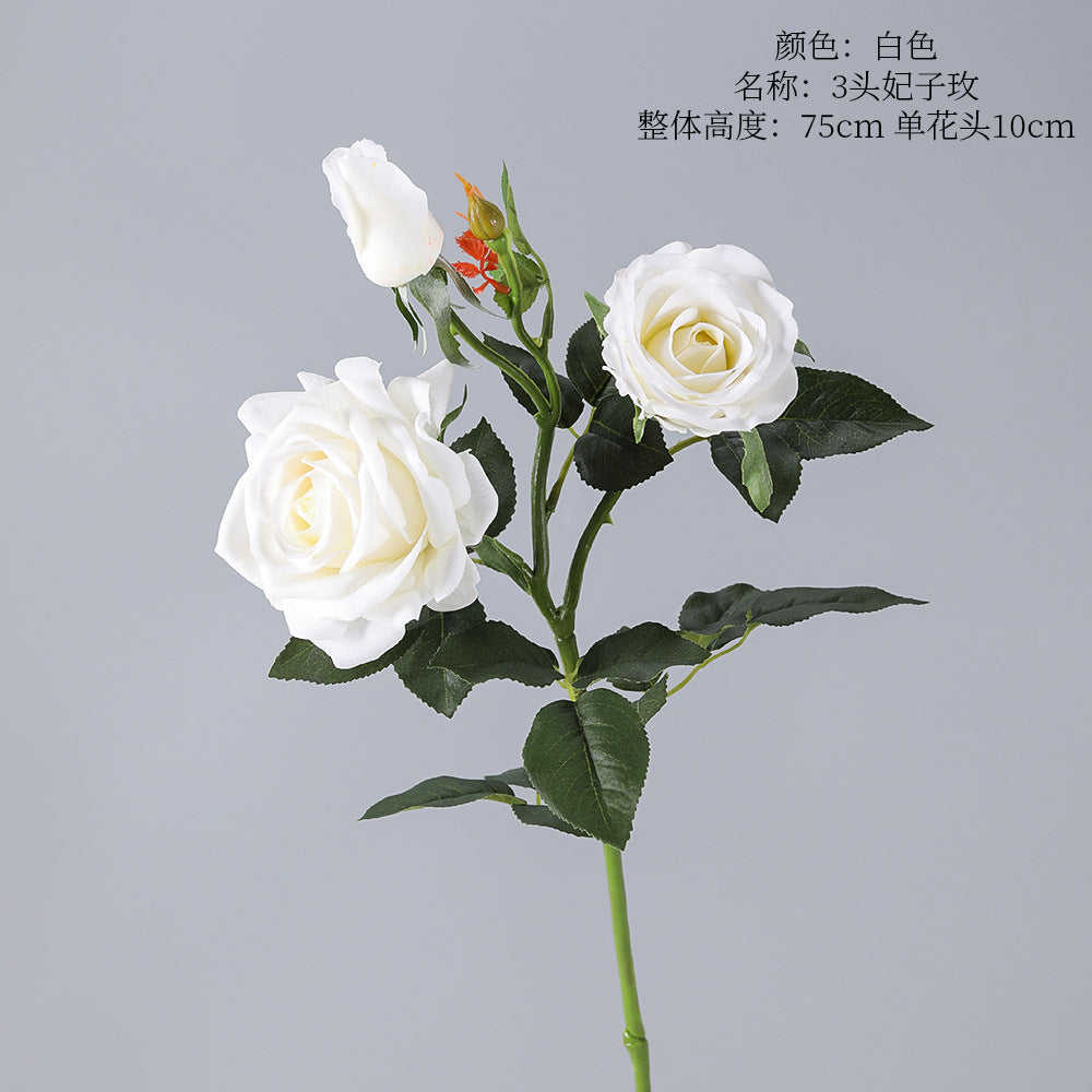 Concubine Rose, 3 heads, real texture artificial flower, 22090101