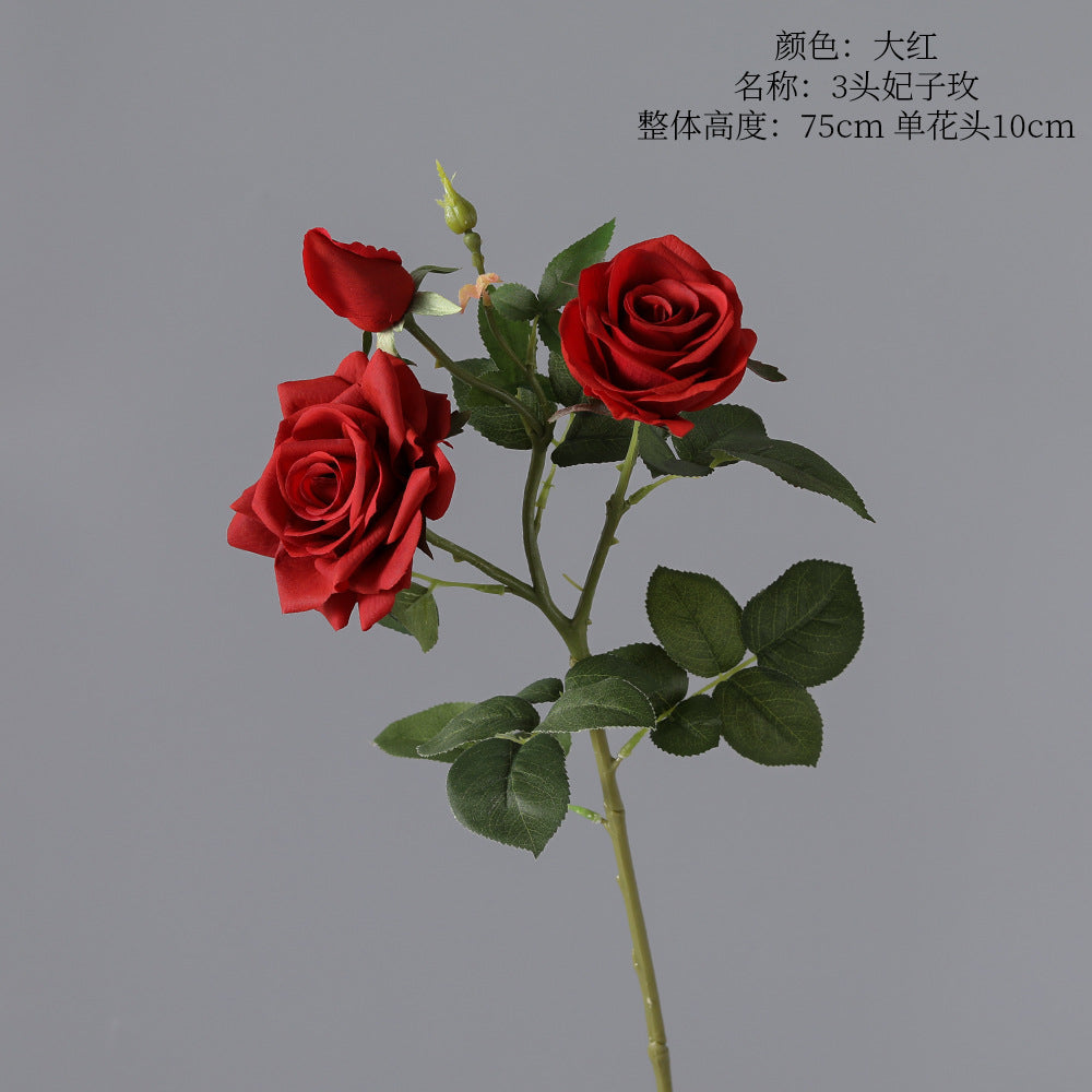 Concubine Rose, 3 heads, real texture artificial flower, 22090101