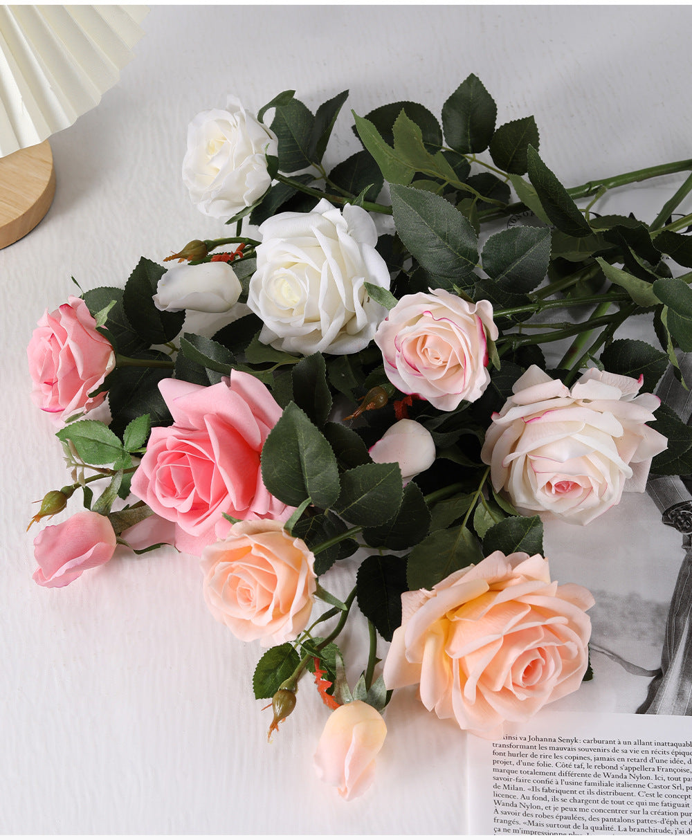 Concubine Rose, 3 heads, real texture artificial flower, 22090101