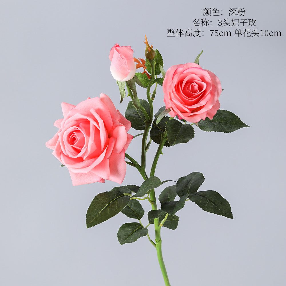 Concubine Rose, 3 heads, real texture artificial flower, 22090101