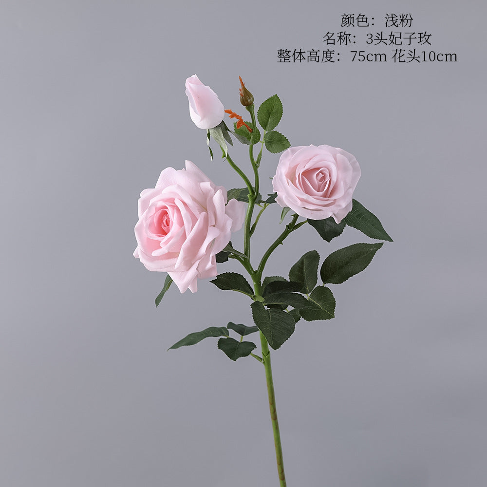 Concubine Rose, 3 heads, real texture artificial flower, 22090101