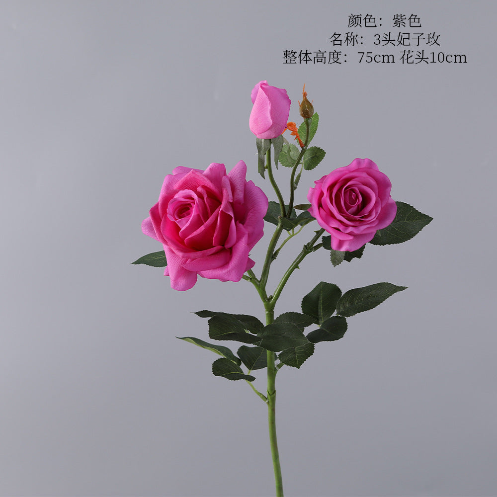 Concubine Rose, 3 heads, real texture artificial flower, 22090101