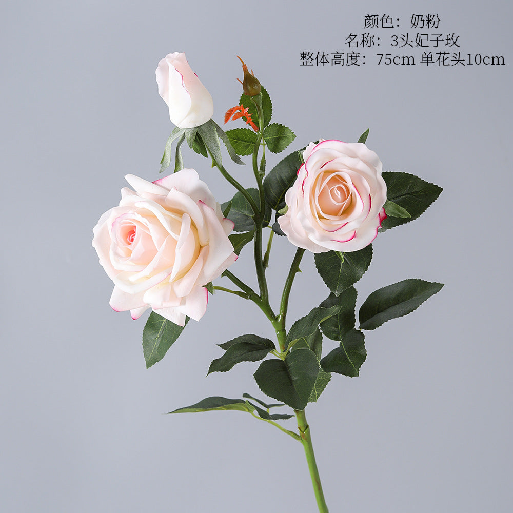 Concubine Rose, 3 heads, real texture artificial flower, 22090101