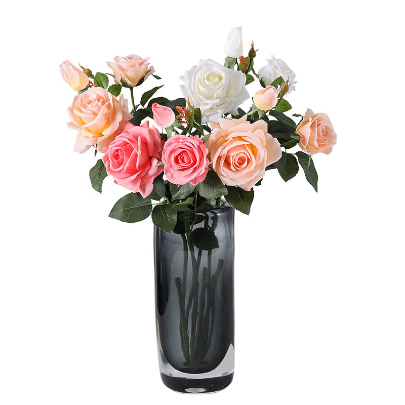 Concubine Rose, 3 heads, real texture artificial flower, 22090101
