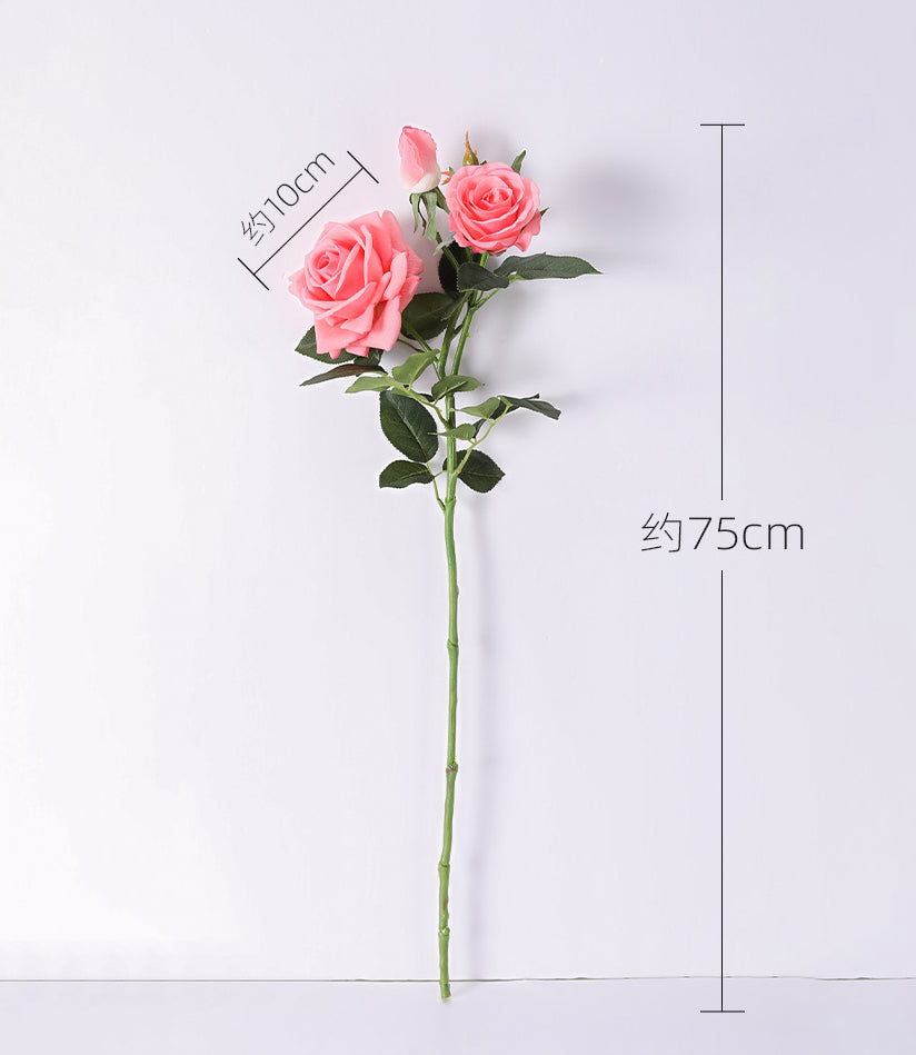 Concubine Rose, 3 heads, real texture artificial flower, 22090101