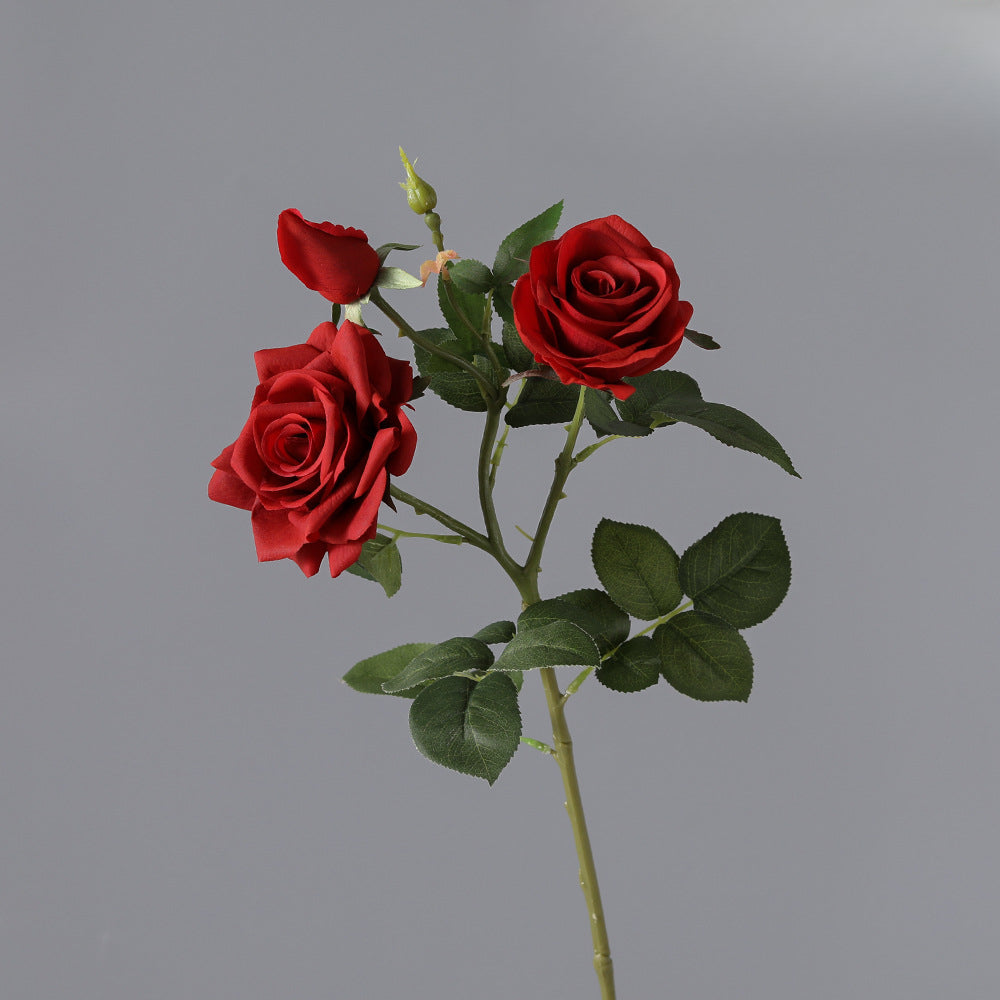 Concubine Rose, 3 heads, real texture artificial flower, 22090101