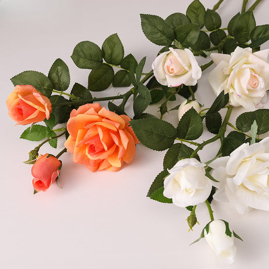 Rose 3 head, soft texture, real texture artificial flower, 22053103