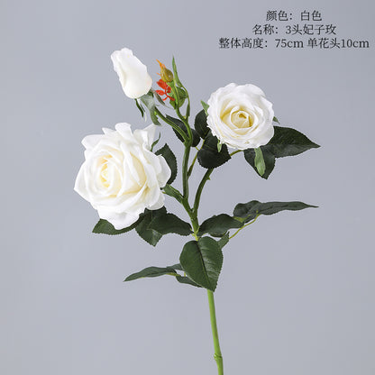 Concubine Rose, 3 heads, real texture artificial flower, 22090101