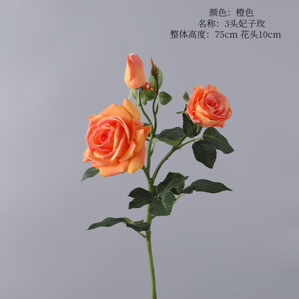 Concubine Rose, 3 heads, real texture artificial flower, 22090101