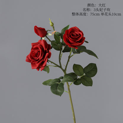 Concubine Rose, 3 heads, real texture artificial flower, 22090101