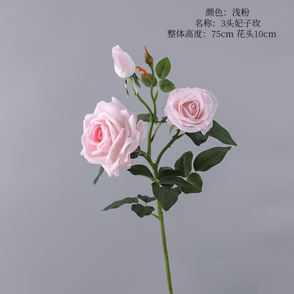 Concubine Rose, 3 heads, real texture artificial flower, 22090101