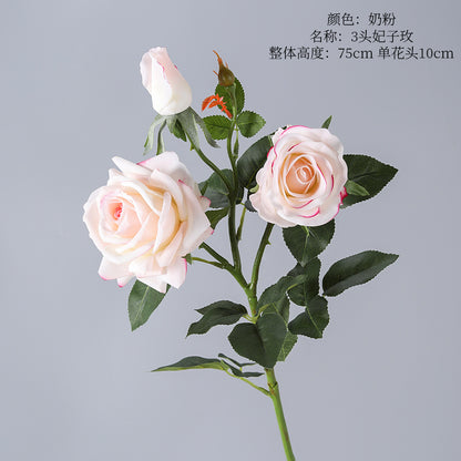 Concubine Rose, 3 heads, real texture artificial flower, 22090101